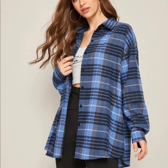 Blue plaid oversized street wear shirt - Picture 4 of 5